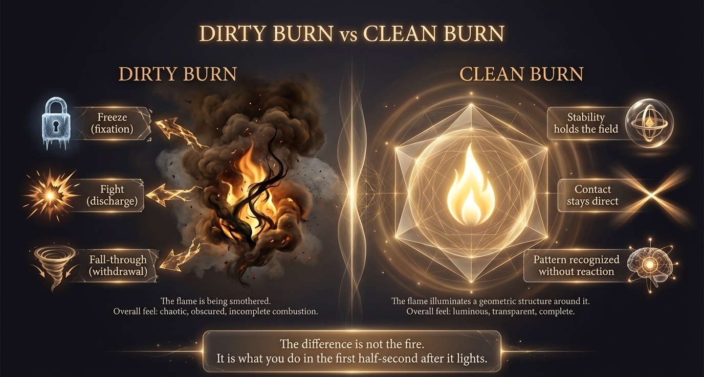 Dirty burn versus clean burn: incomplete combustion versus full illumination